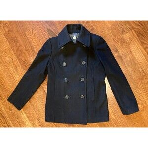 J.CREW Women's Size Medium Black Wool Pea Coat Double Breasted Jacket Coat